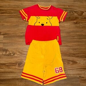Vtg Disney Winnie The Pooh Jersey Shirt And Shorts 2pc 5T Kids Black Orange 90s